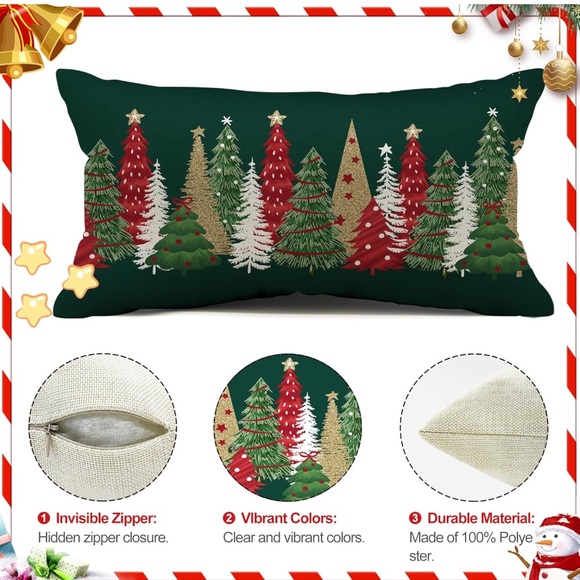 Christmas Pillow Covers 14x36 Xmas Tree Green Throw Decor - Picture 4 of 5